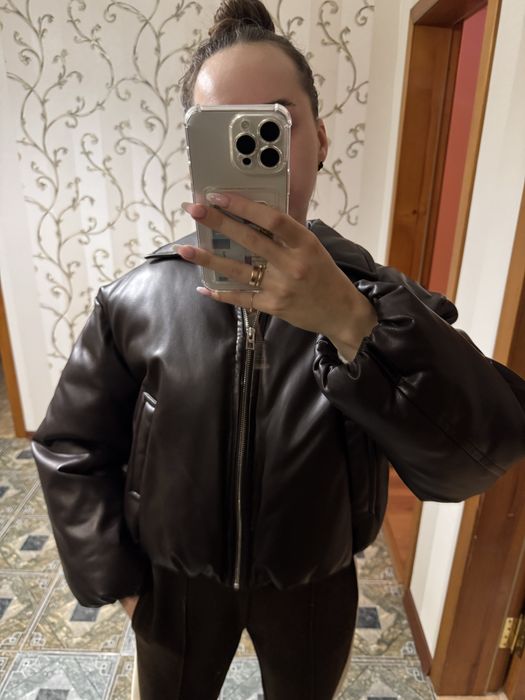 Куртка mango шкіряна шоколадна