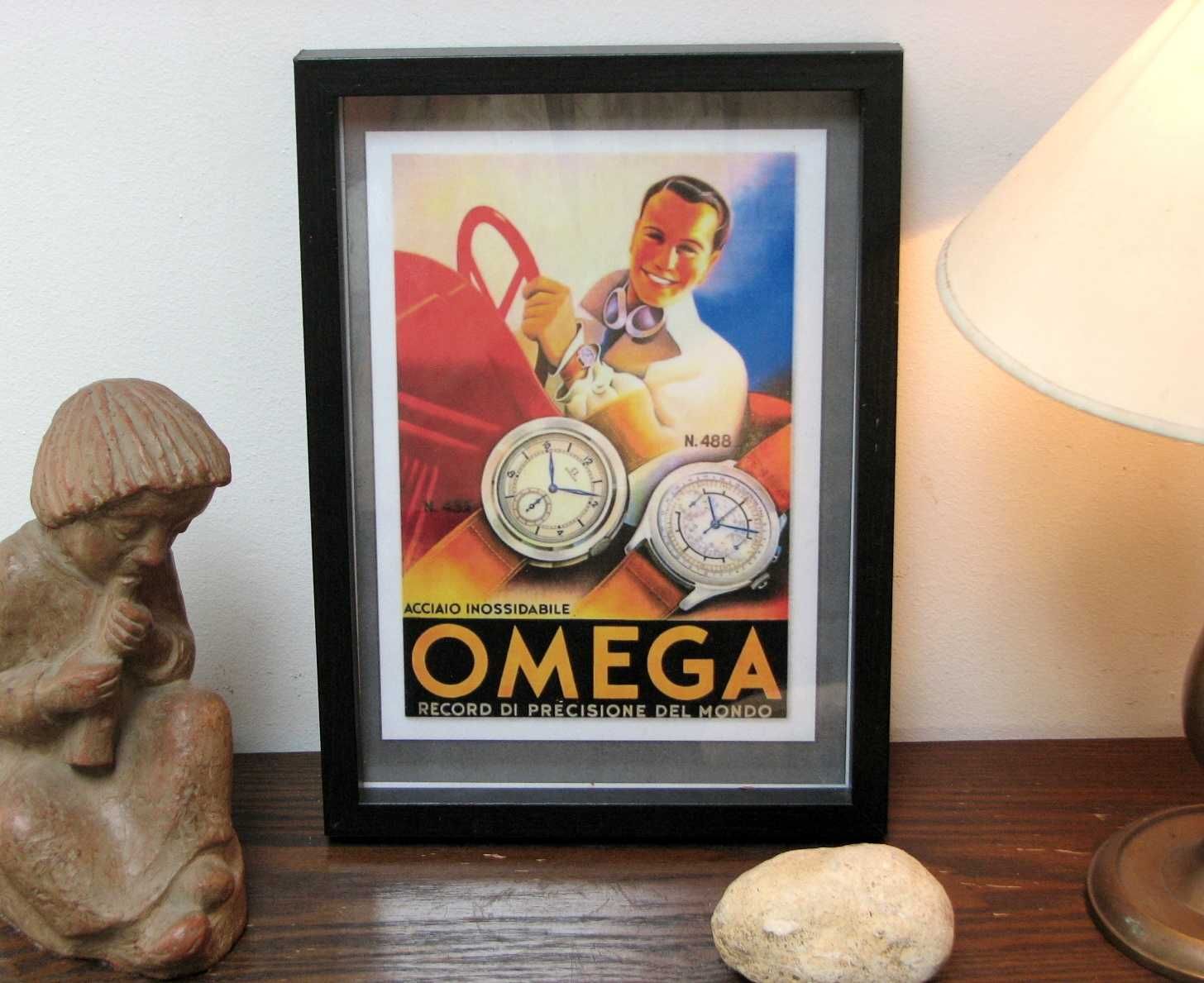 Reklama, plakat. Zegarek Omega. Super vintage efekt.