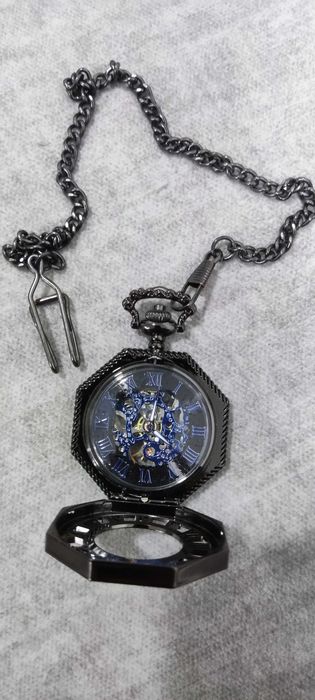 Relógio de Bolso Esqueleto Steampunk Hexagonal Azulão – Vintage