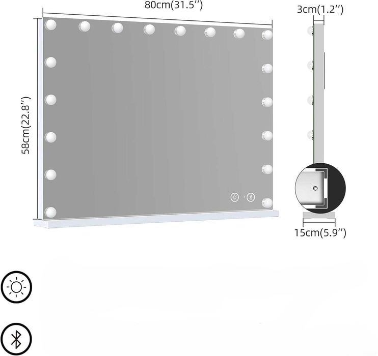 Lustro Hollywood 80x60 LED Bluetooth 3 tryby USB ściemniane