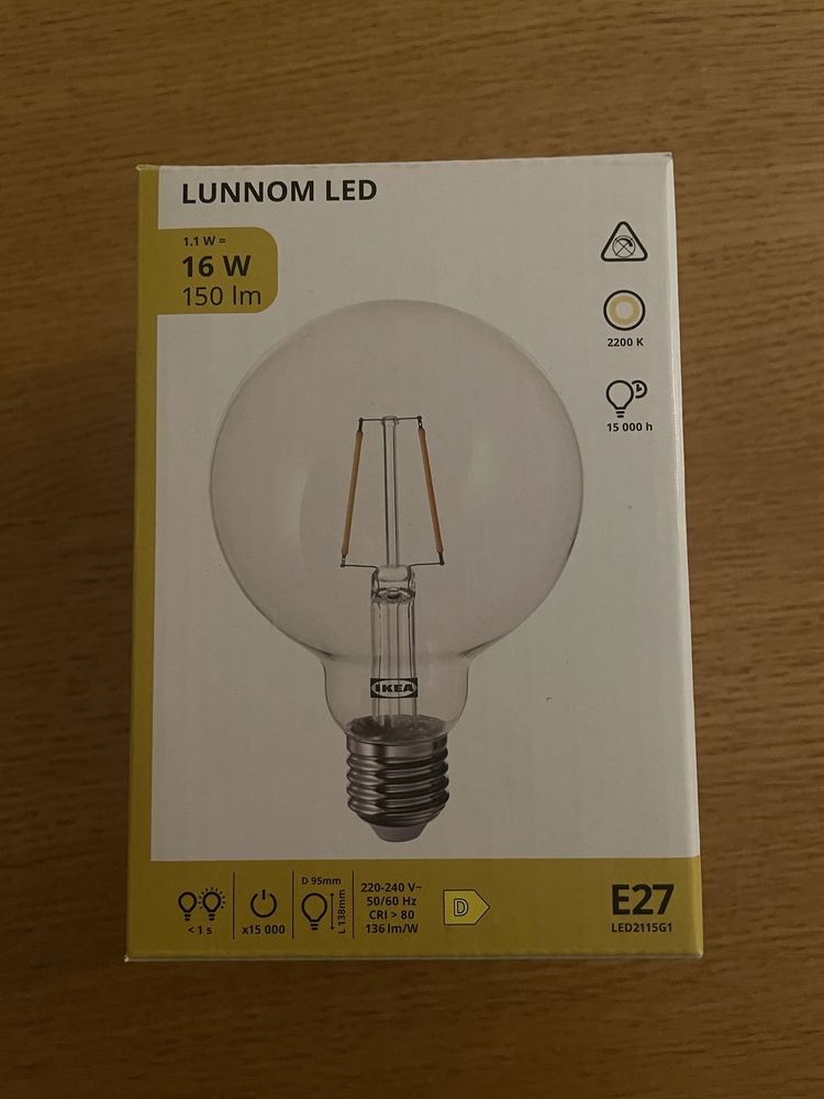 IKEA LUNNOM Żarówka LED E27 150 lumenów, kula przezroczysta, 95 mm