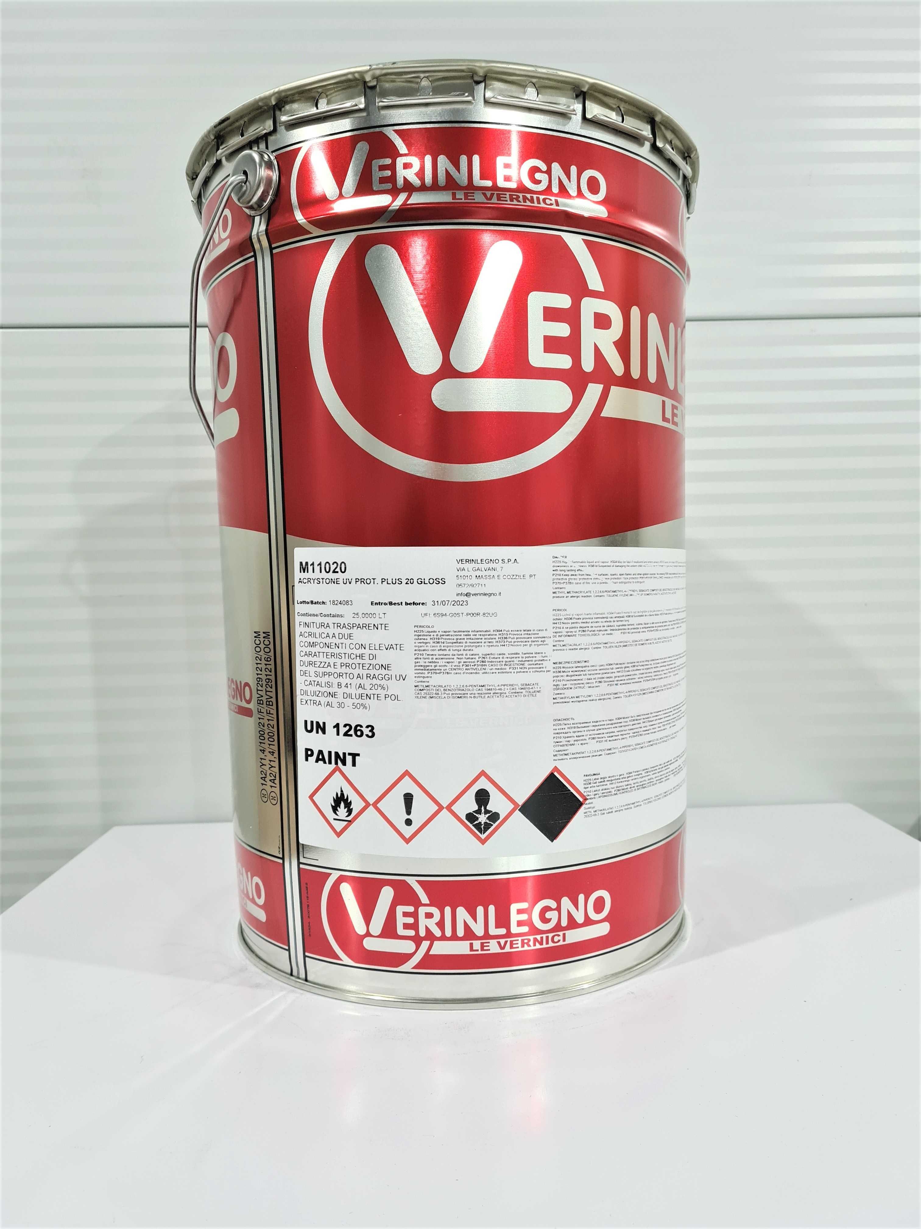 Лак акриловый твердый VERINLEGNO Acrystone Plus UV Prot, Италия