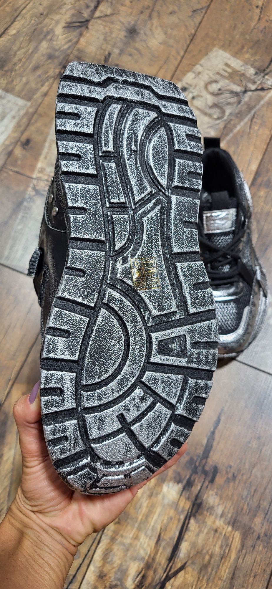 Czarnobsrebrne sneakersy damskie premium platforma 40
