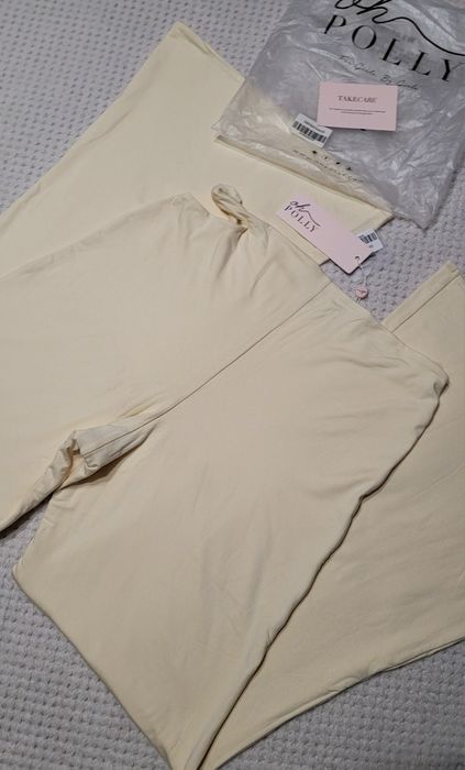 Oh Polly Nowe kremowe spodnie damskie flary kuloty dzwony wysoki stan