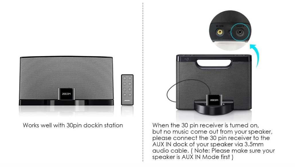 Adaptee Bluetooth ZIOCOM 30-Pin do Bose iPod iPhone SoundDock i innych