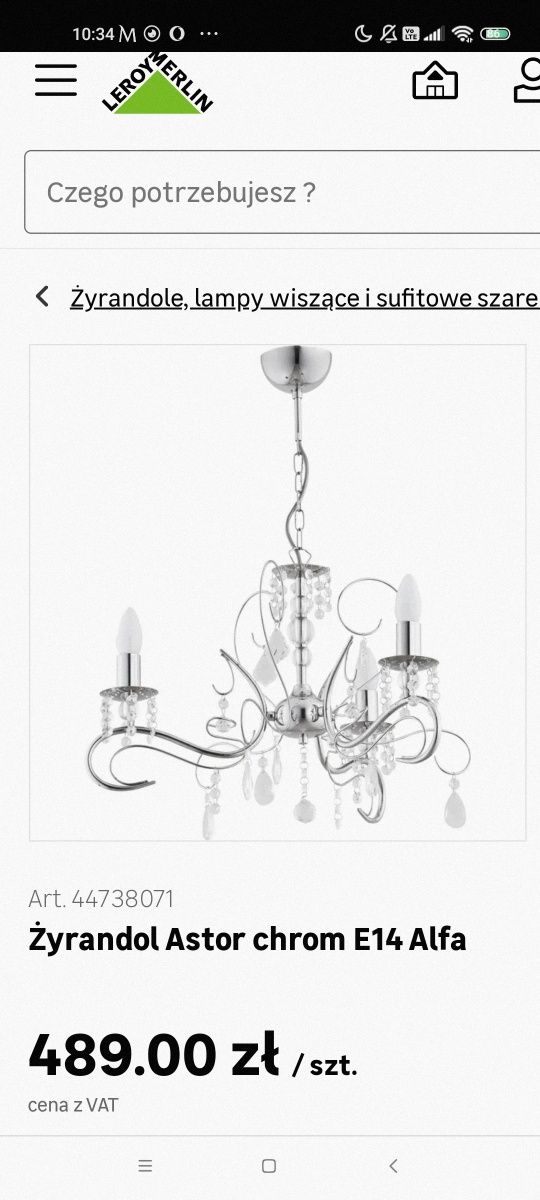 Żyrandol Astor Chrom E14 Alfa Lampa sufitowa Glamour srebrna