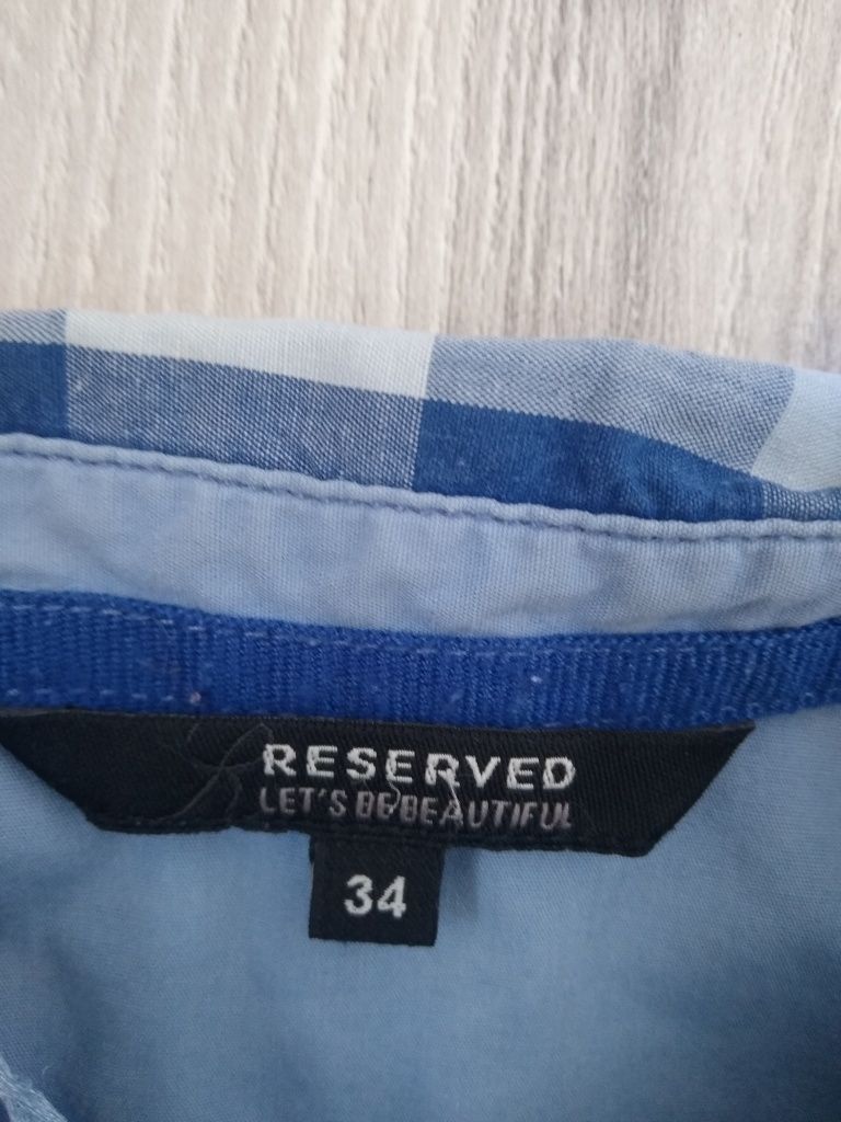 Niebieska koszula w kratę Reserved łaty na rękawach rozm. 34 xs