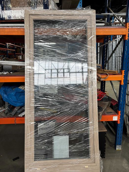 Okno balkonowe DRUTEX 100×218 cm – Sheffield Oak (dąb bielony)