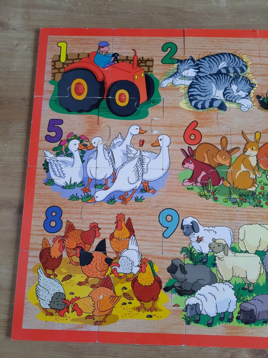 Duże drewniane puzzle zwierzęta na wsi