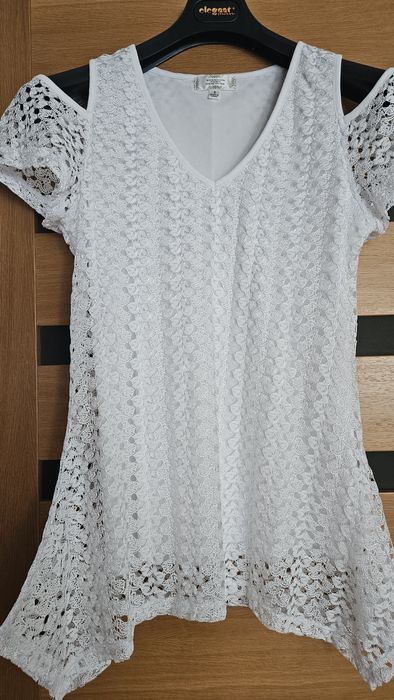 Biała koronkowa mini/ tunika r.S