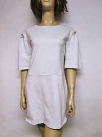 Biała sukienka bawełniana tunika przed kolano bufiaste rękawy 38 40