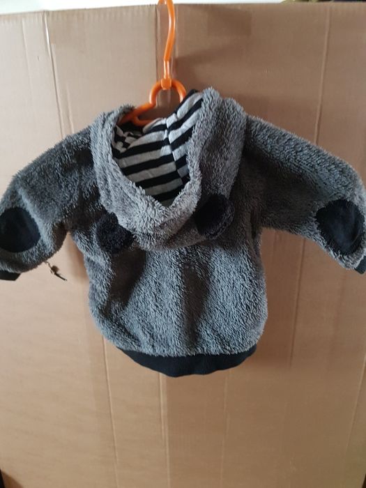 Bluza h&m miś 4-6 polarowa 3-6 szara 68 z uszkami polarowa.