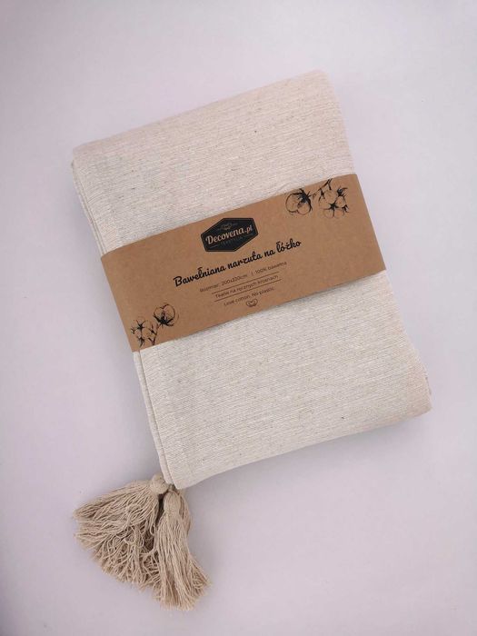 Narzuta bawełniana boho loft Carmen 200x220 chwosty melanż ecru krem