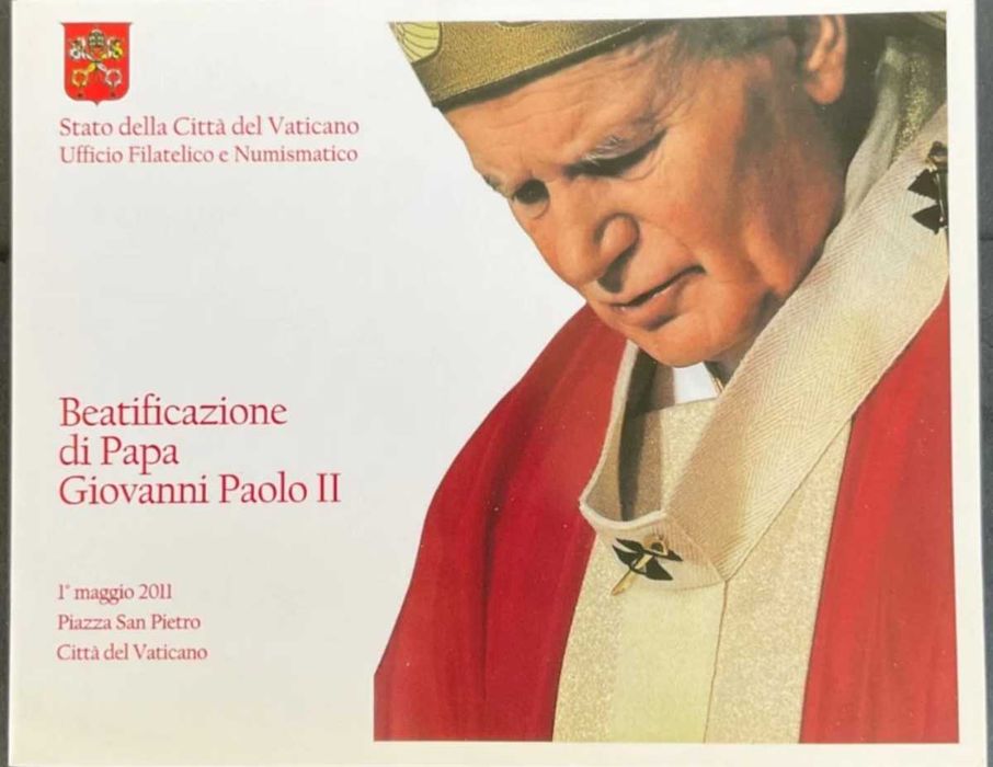 Moeda de 50c e Selo Beatificação de João Paulo II Com a pasta