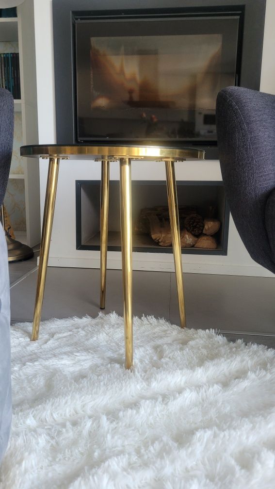 Mesa de Apoio Redonda Preto/Dourado
