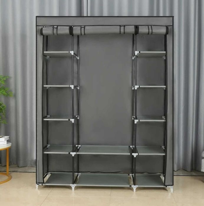 Складной шкаф тканевый для одежды органайзер серый черный 3 и 4 секции