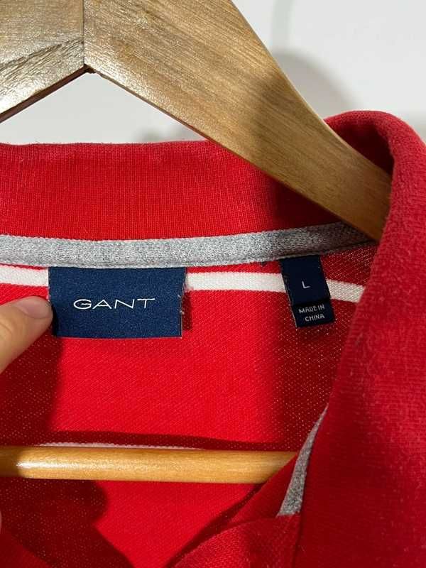 GANT czerwona koszulka polo w paski męska
