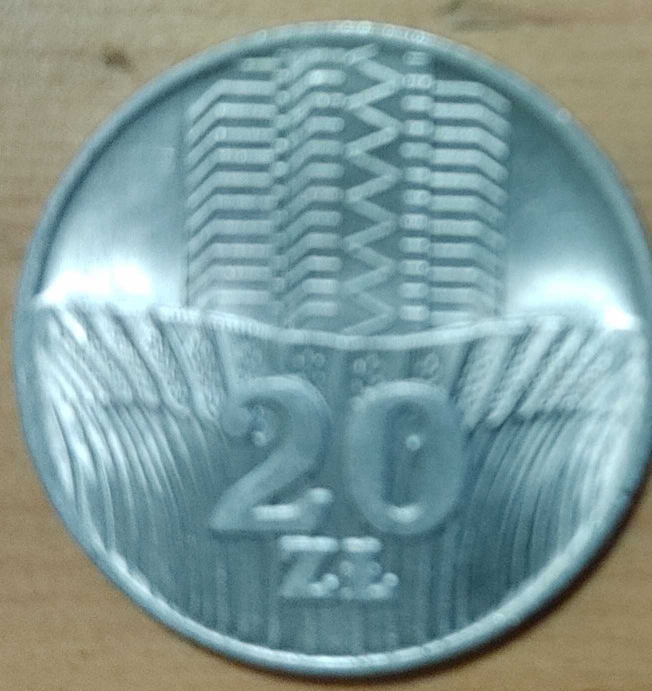 Moneta 20 zł wieżowiec i kłosy 1975 r. bez znaku mennicy