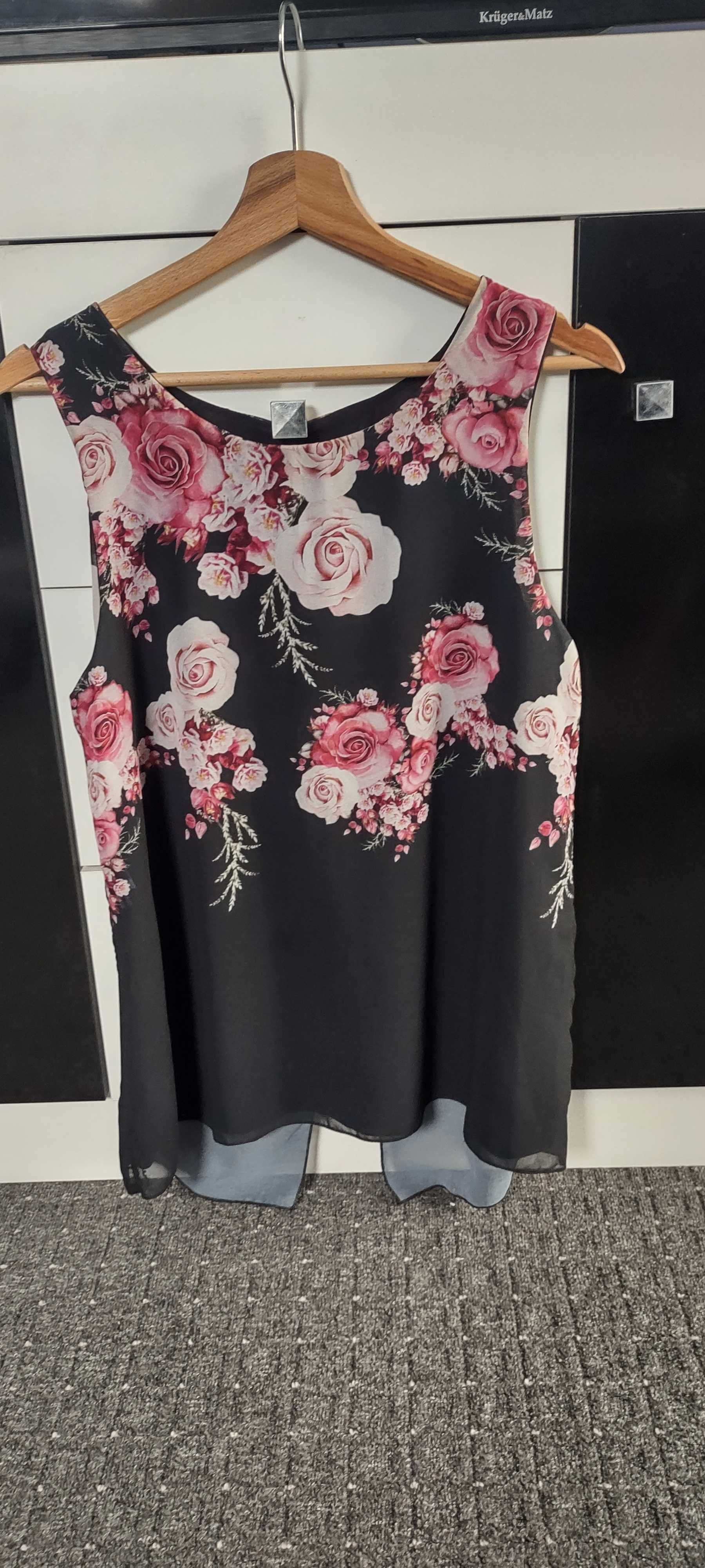 Piękna włoska bluzka warstwowa, róże na czarnym tle+gratis