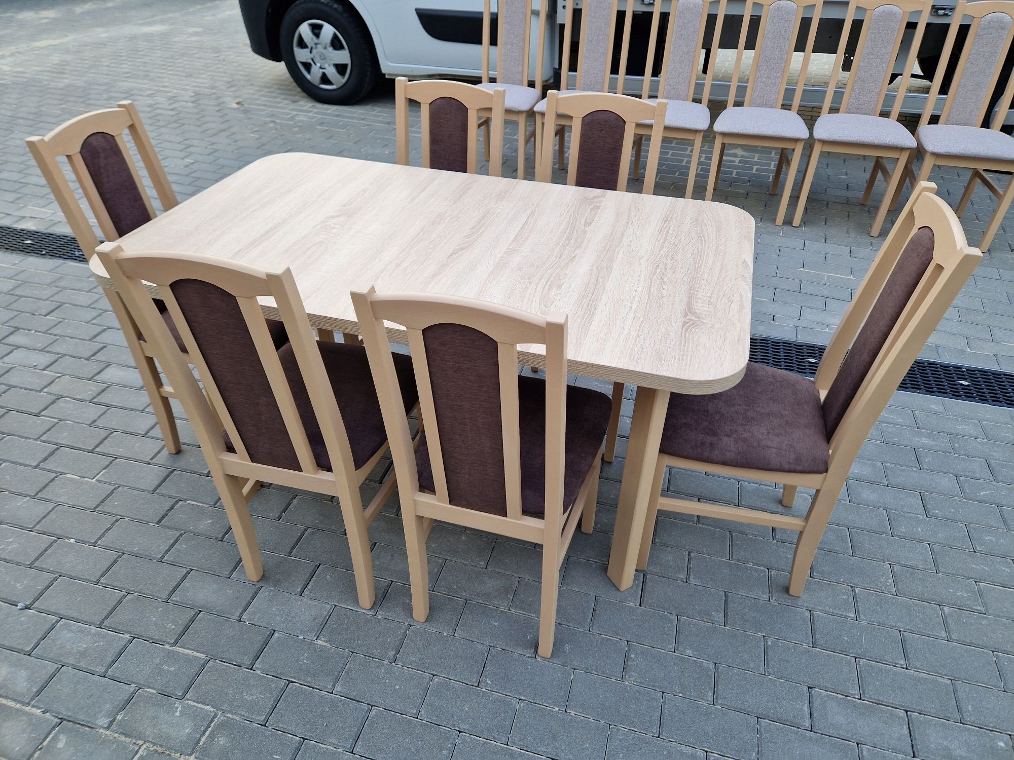 Nowe : Stół + 6 krzeseł,  sonoma + braz , dostawa PL