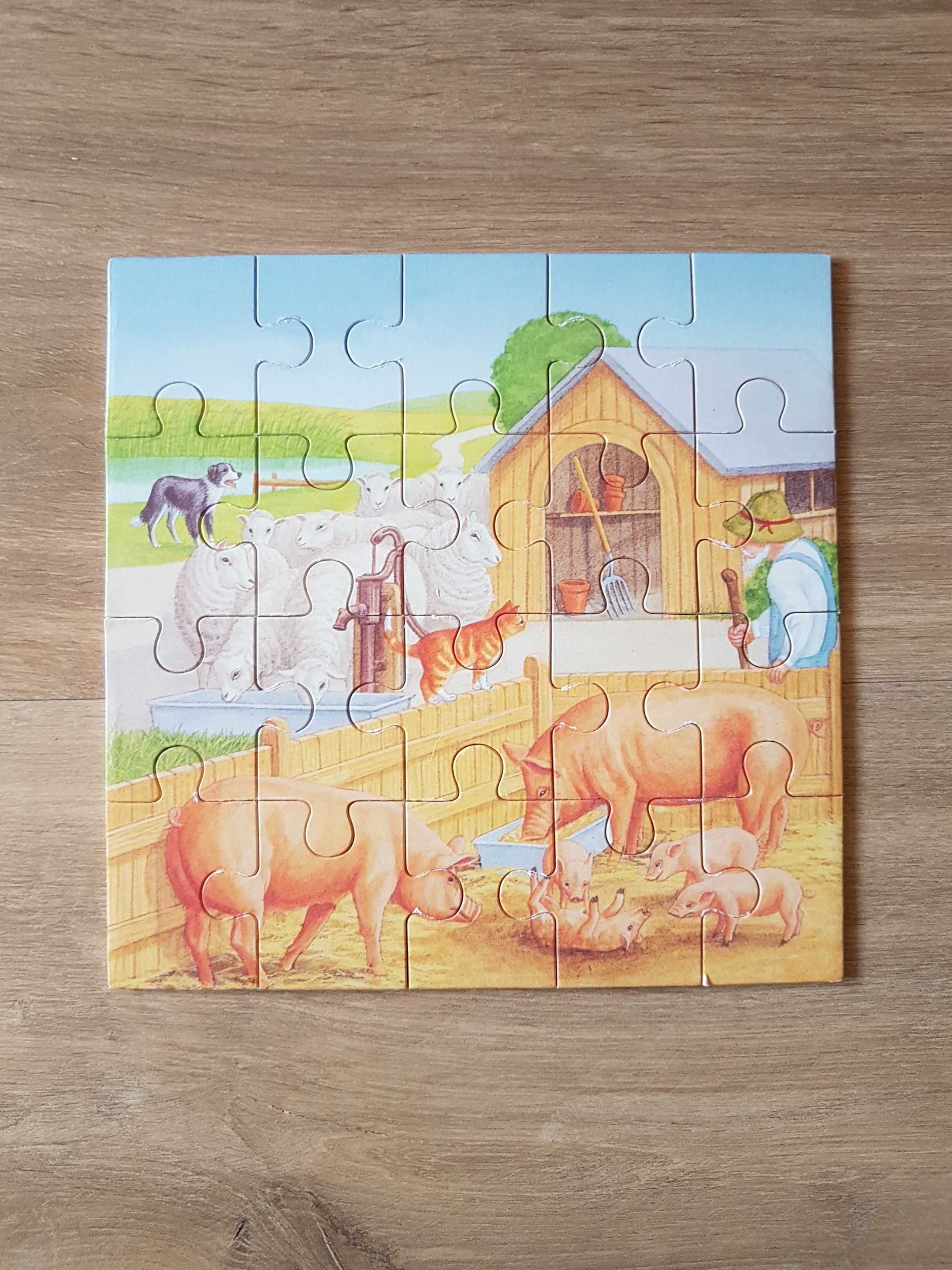 Drewniane puzzle Wieś Zwierzęta hodowlane 20 elementów 4 obrazki