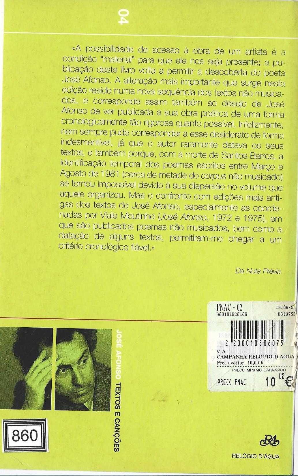 José Afonso	- - -		Textos e Canções	- - - - -	Livro