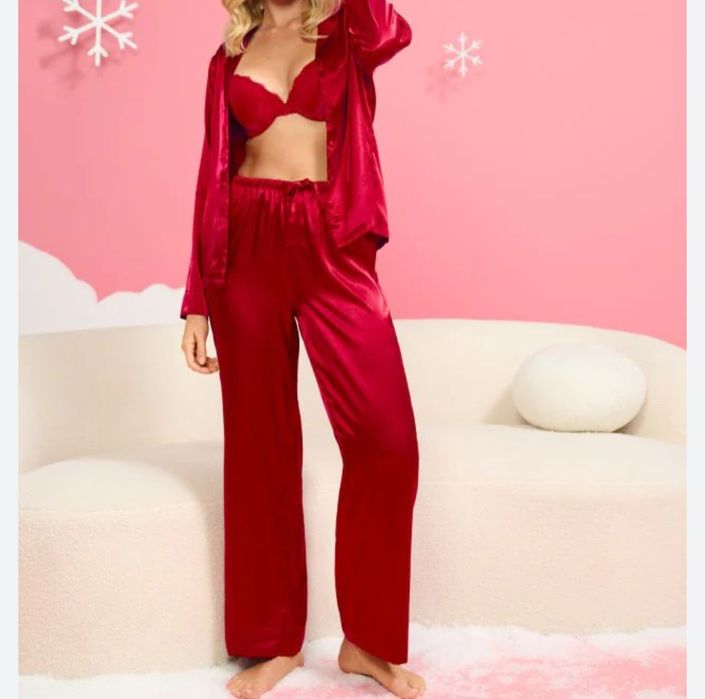 Piżama satynowa dwuczęściowa czerwona XL Sinsay