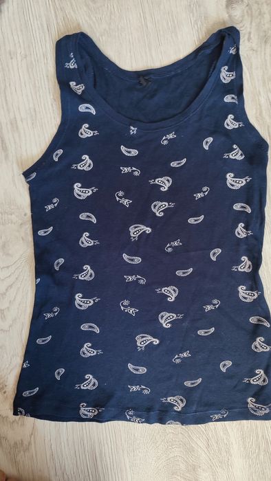 Top granatowy we wzory, koszulka damska S