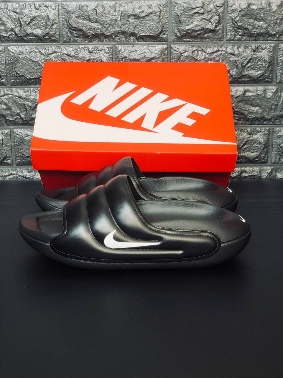 Мужские шлепанцы Nike Calm Slide Air чёрные летние стильные удобные
