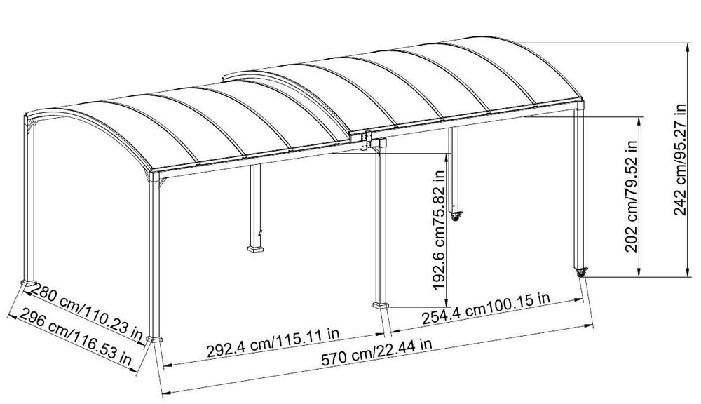 Altana Ogrodowa 3X5,7M wiata garażowa Rozsuwana Poliwęglan 8 mm