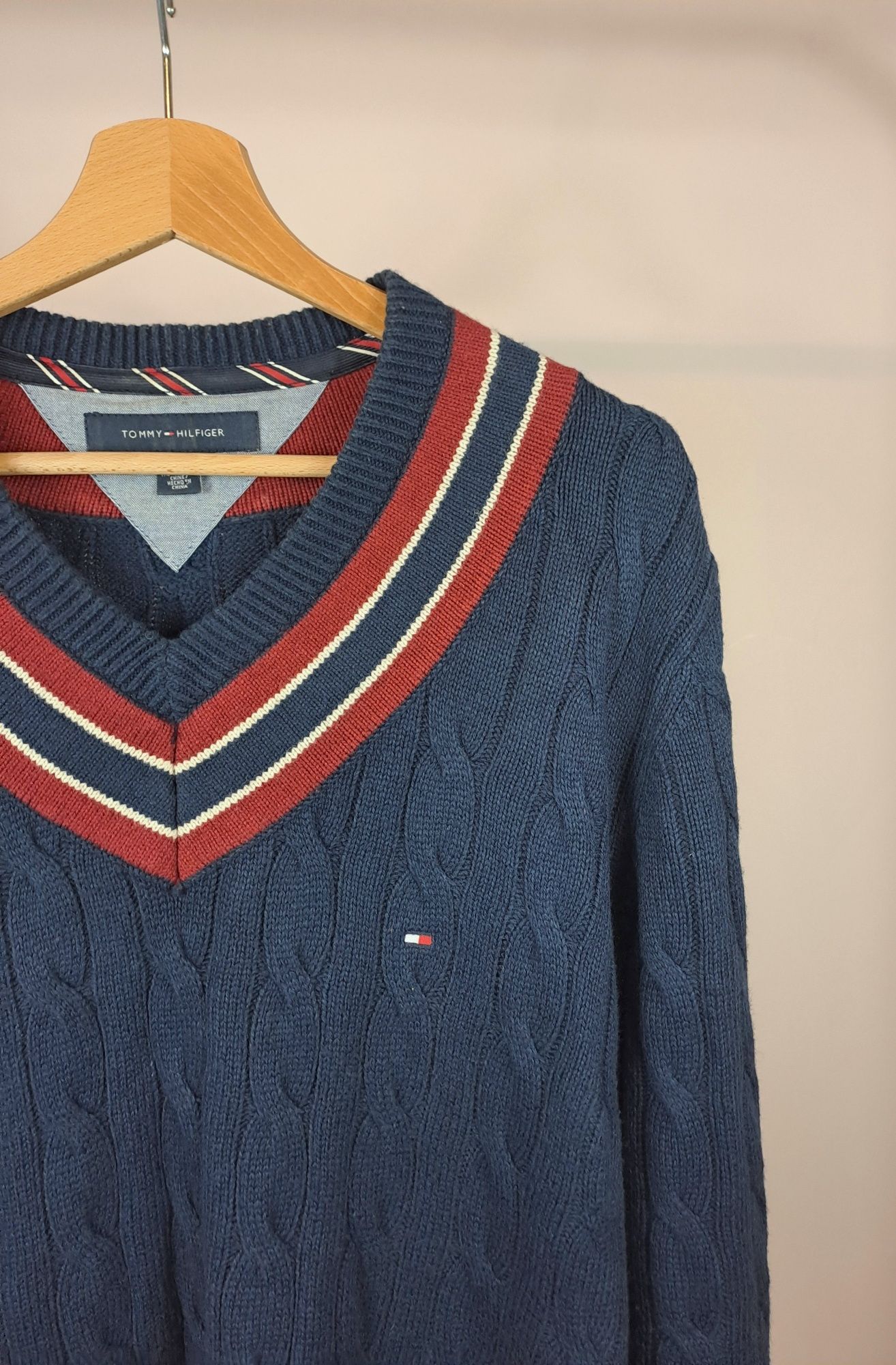 Tommy Hilfiger męski sweter ciepły gruby splot warkoczowy warkocz r.L