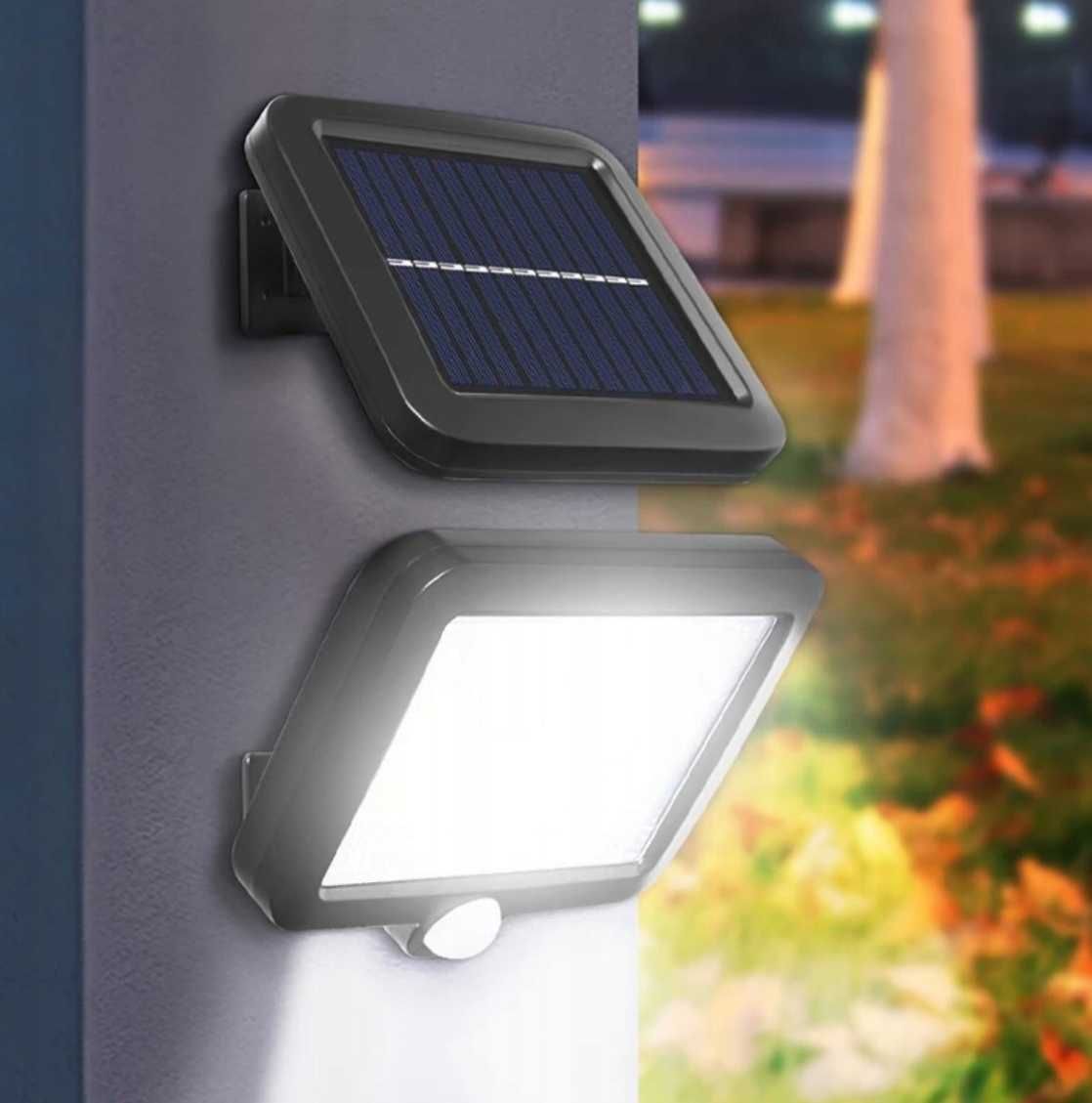LAMPA SOLARNA LED z czujnikiem ruchu i zmierzchu zewnętrzna + PILOT