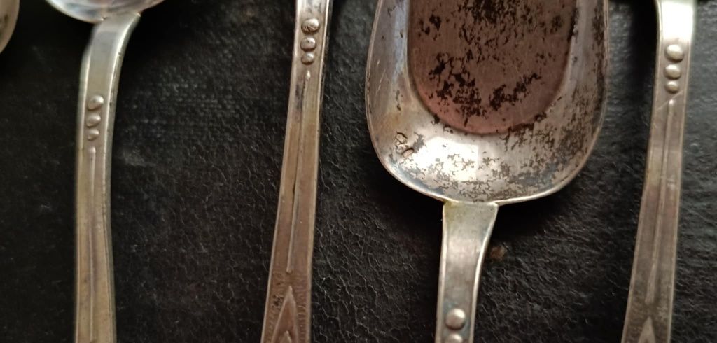 6 Colheres chá e pá para açúcar, em prata javali