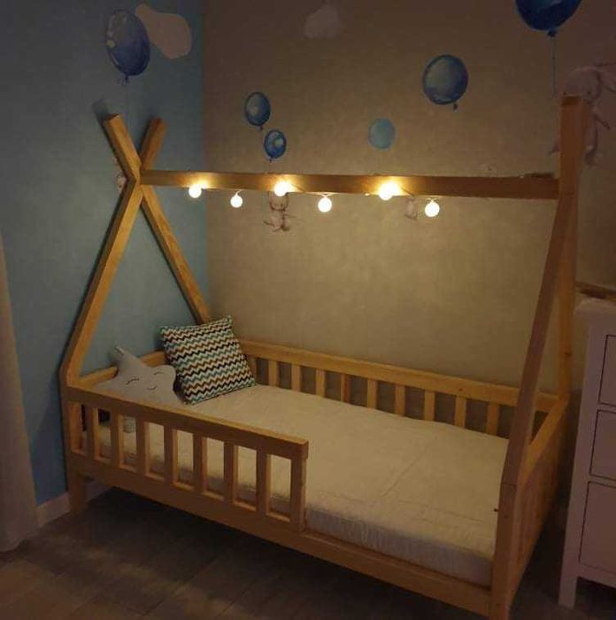 Łóżko tipi, dwukolorowe, dla dziecka. styl skandynawski, 160/80