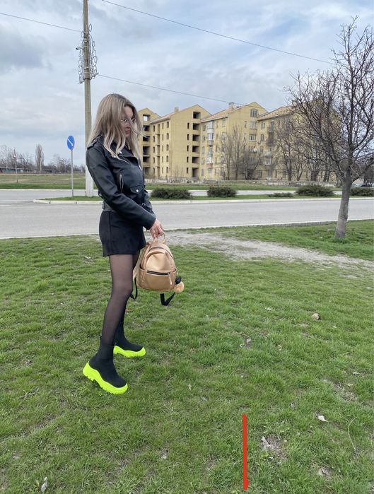 37 р Чорні демі ботинки чулок тракторна підошва