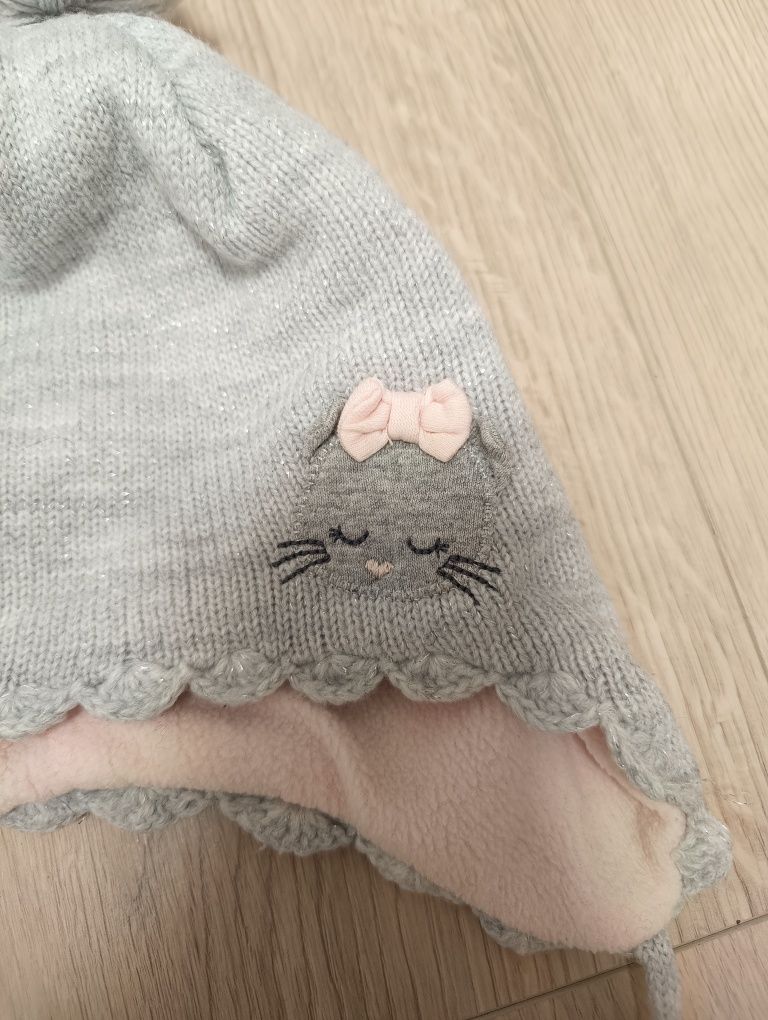 Zimowa czapka h&m 74/80. Szara brokat.