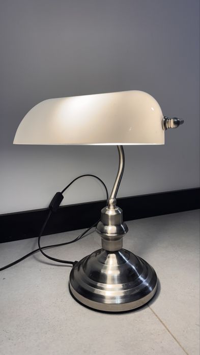 Lampa biurkowa do biura bankierska super stylowa retro satyna klosz
