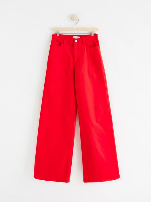 Красные джинсы колокола wide leg брюки палаццо