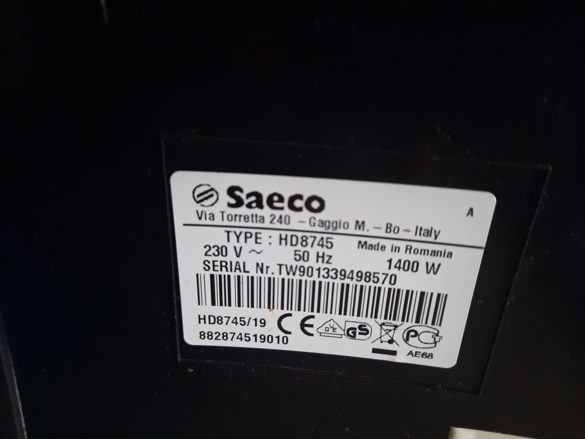Ekspress do kawy Saeco HD8745 uszkodzony