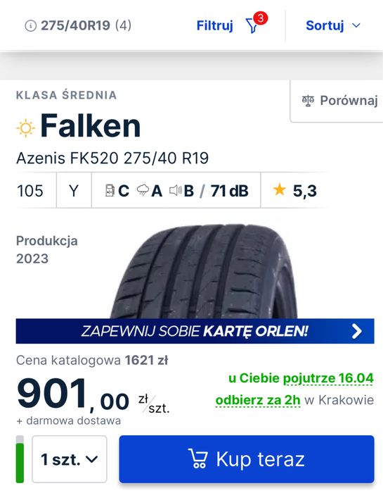 Opony letnie falken 245/45/19R i 275/40/19R asymetryczne