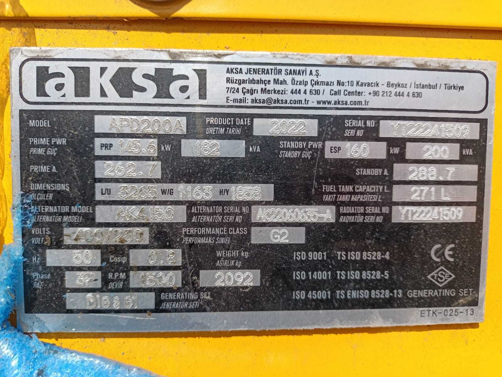 Дизельний генератор Aksa APD-200 A
