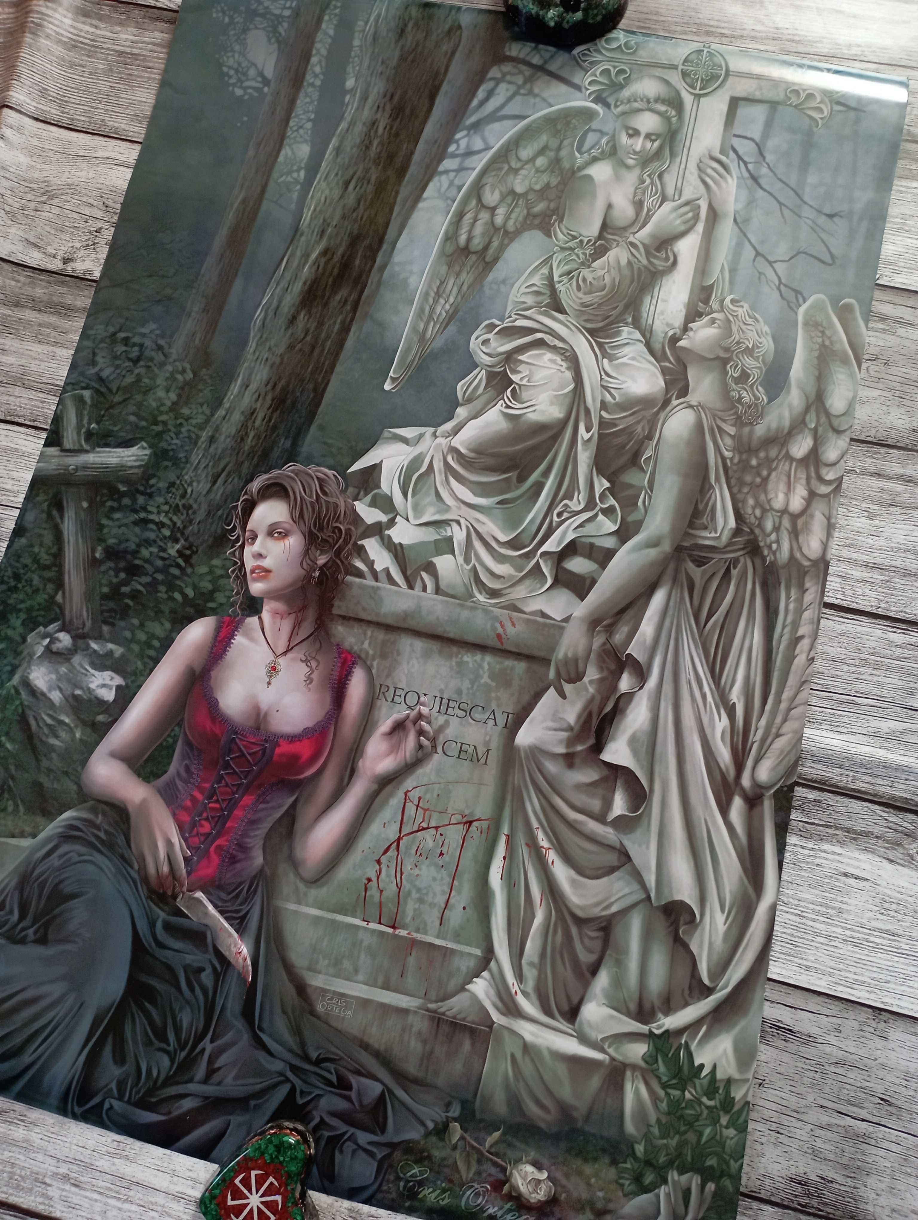 Gotycki plakat baner anioł Kris Ortega Gothic Tarot Oracle Unikat!