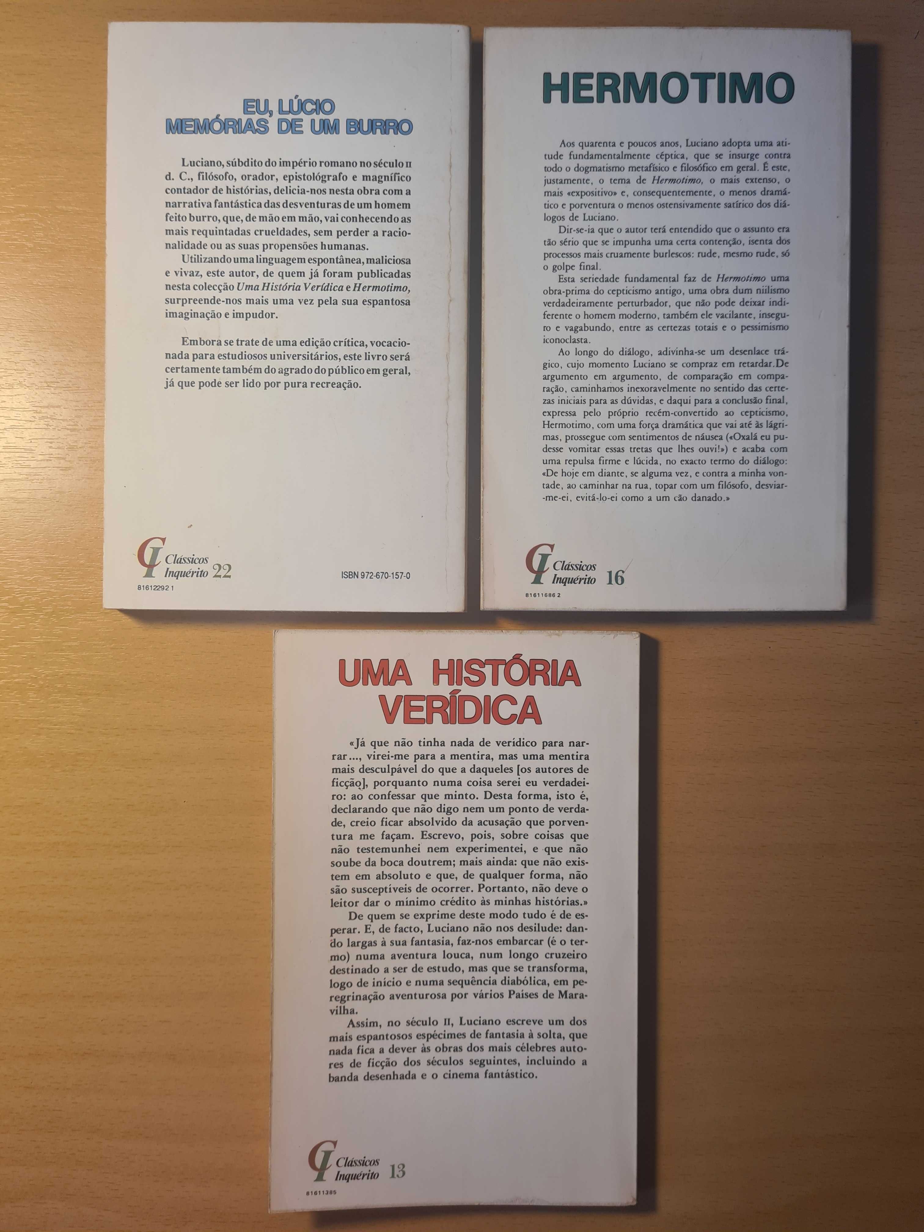 3 livros de Luciano: Eu Lúcio, Uma História Verídica e Hermotimo