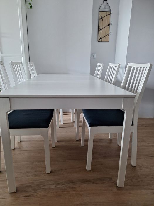 Stół rozkładany 180/240x90 i 6 krzeseł EKEDALEN IKEA  biały + pokrowce