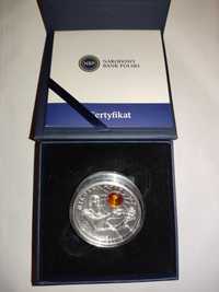 Moneta 50 zł z bursztynem Mikołaj Kopernik Ag.999 62,2 g NBP 2023 UNC