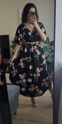 Nowa elegancka sukienka midi w kwiaty z rękawami XL/XXL