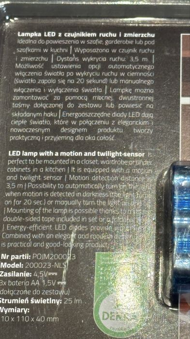 Lampka LED z czujnikiem ruchu i zmierzchu Lethe