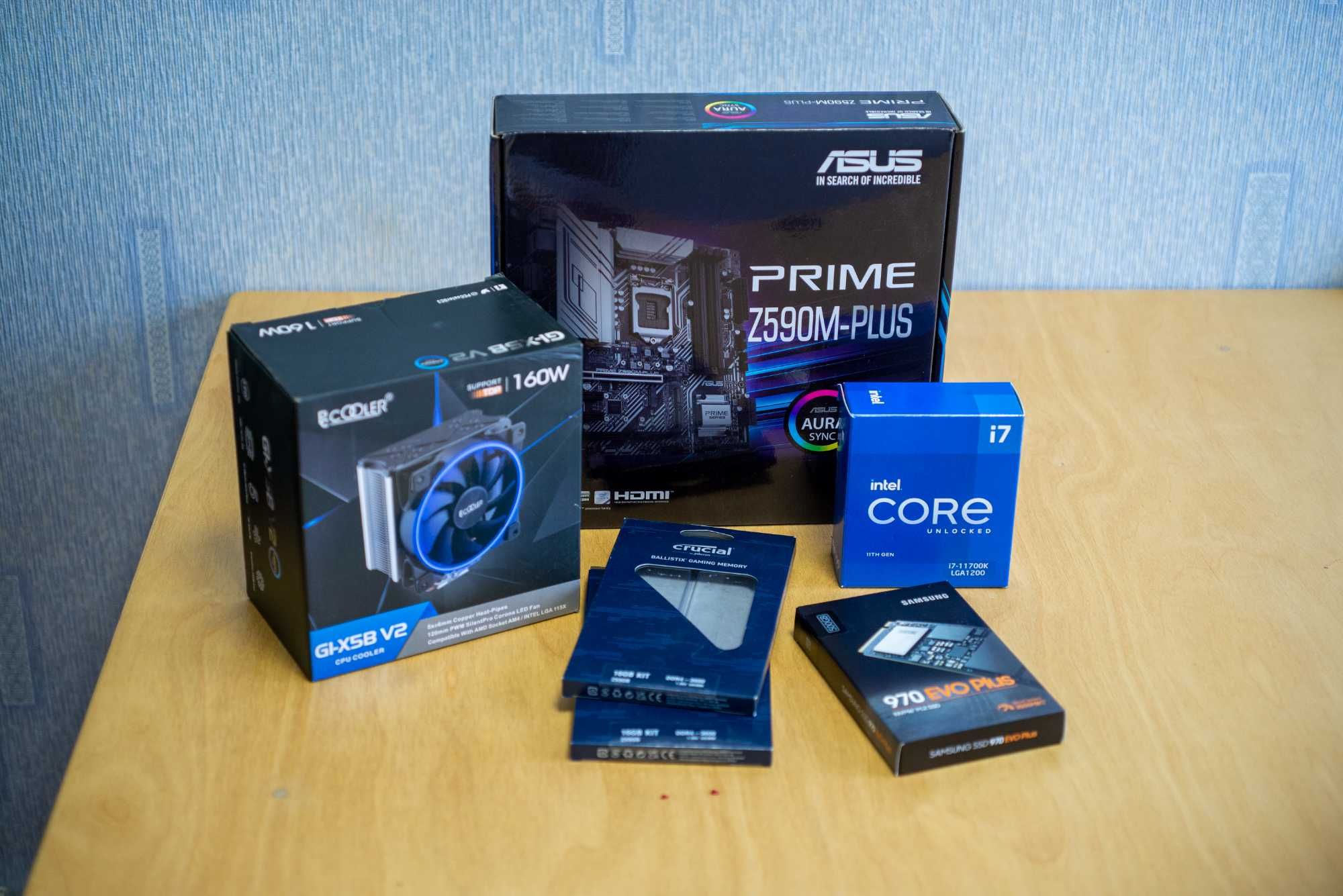 Продам комплект ASUS Z590M, Ballistix 32Gb, 970 EVO Plus, PCCOOLER