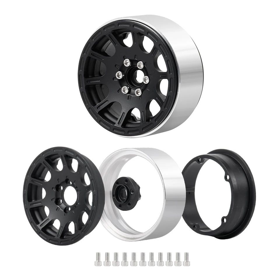 4 aluminiowe felgi beadlock do modelu rc 1.9" czarne TRAXXAS AXIAL MST