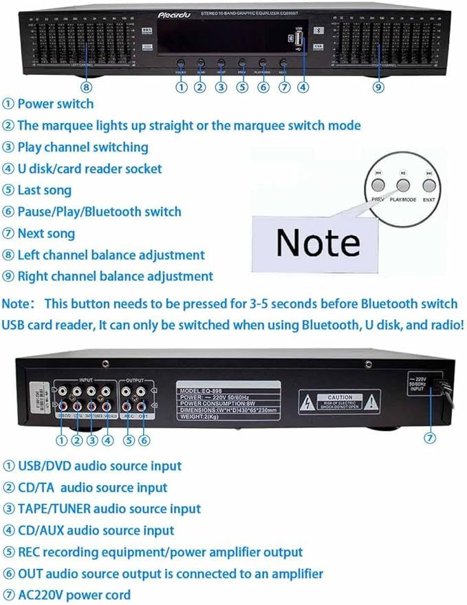 LeTkingok HiFi Cyfrowy Przedwzmacniacz EQ-898 Bluetooth 220V
